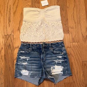 American Eagle Outfitters Cream Crochet Tube Top